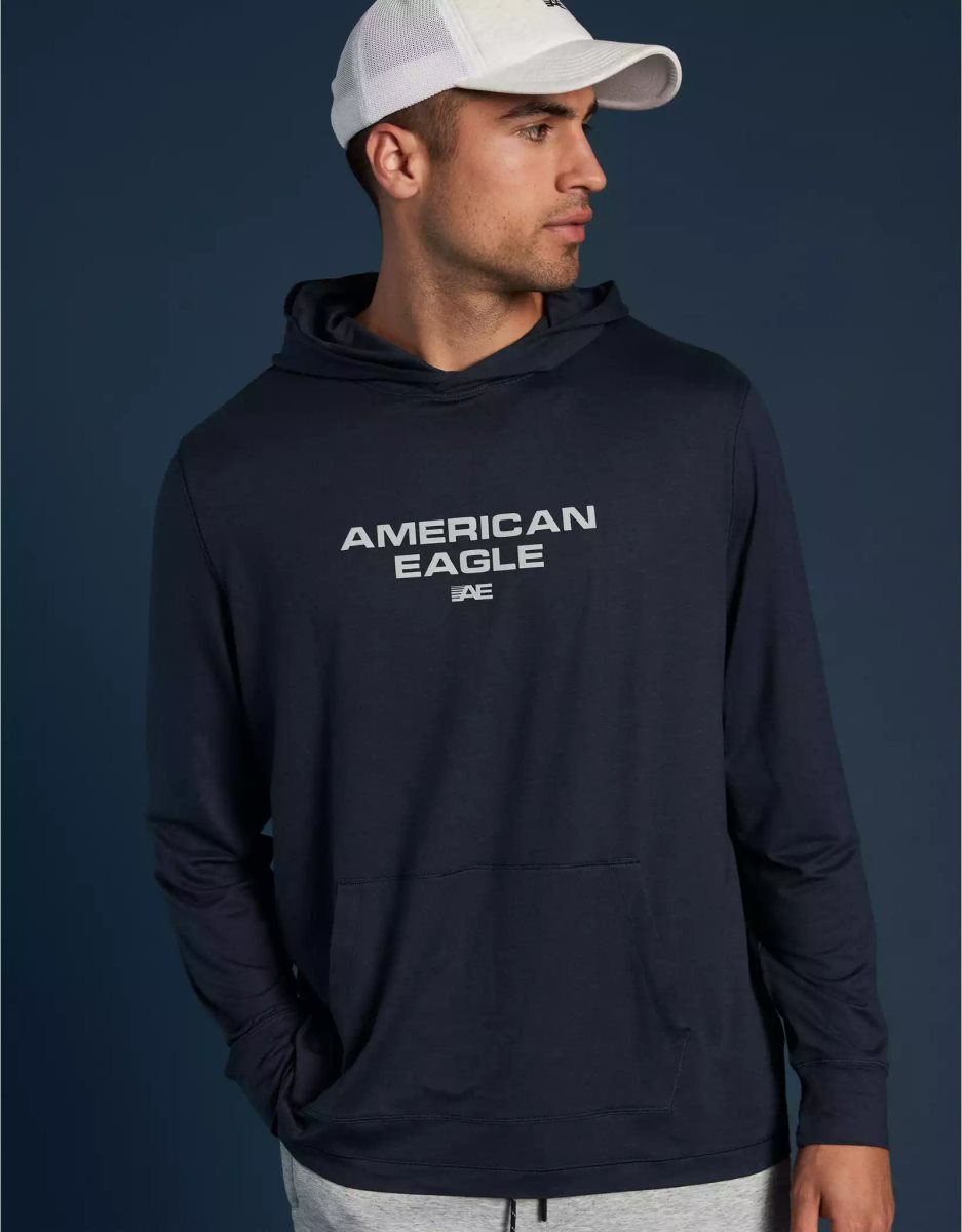 T Shirts American Eagle AE 24/7 Good Vibes Graphique Hoodie Bleu Marine Homme | WYN-26182957